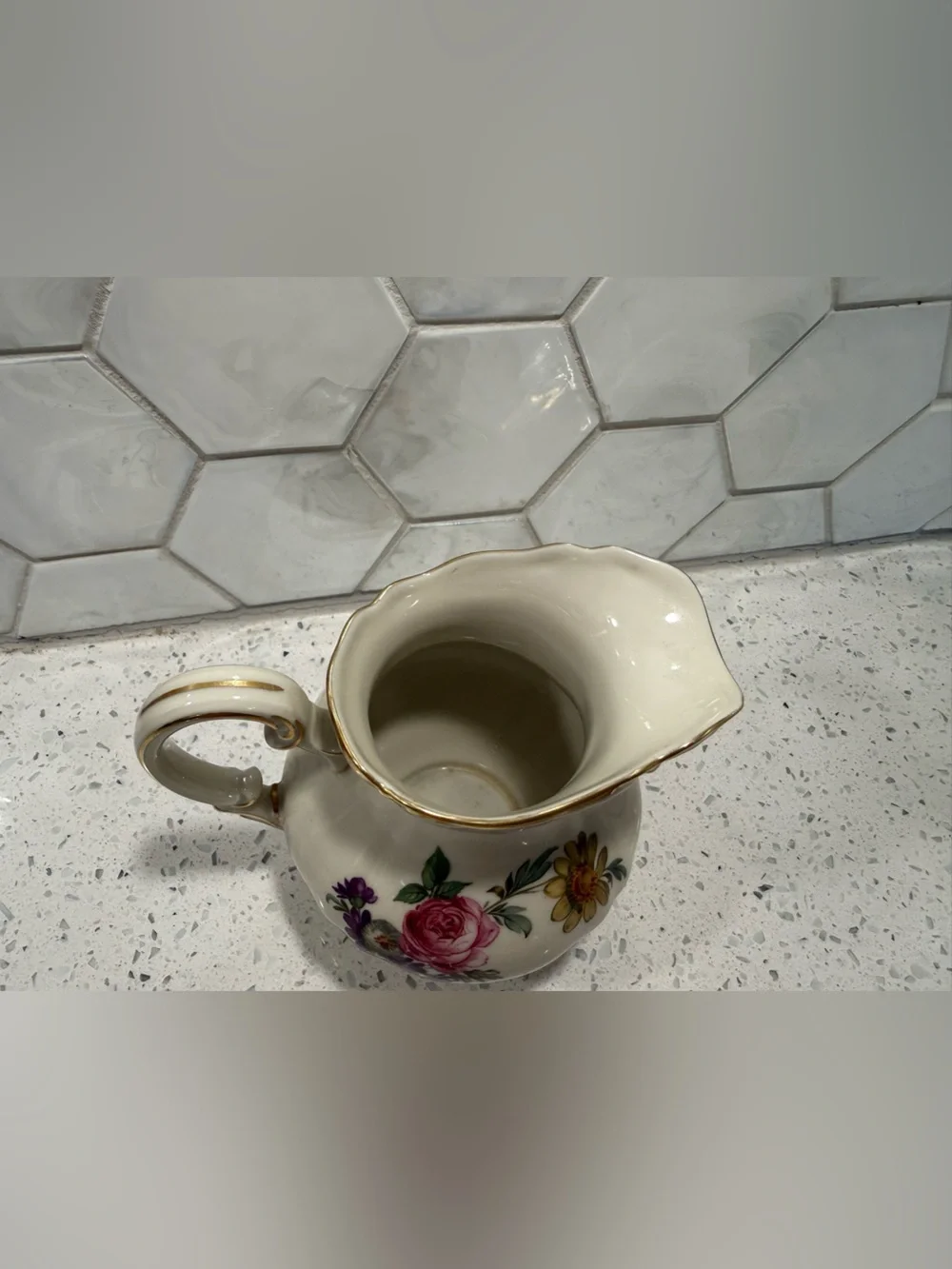 Royal York Madeleine Bridal Bouquet Pattern Creamer Milk Pitcher Germany Gold